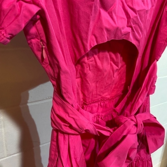 Soludos Women Palermo Dress MEDIUM Pink Raspberry Puff Sleeves Party Midi Cotton - Picture 5 of 7